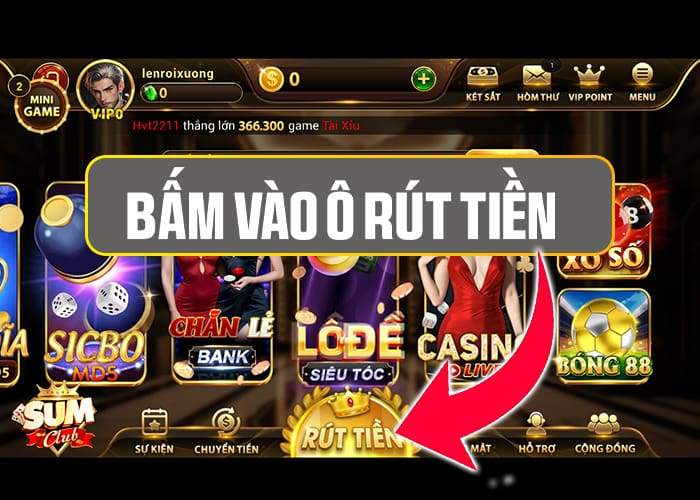 Bấm vào ô Rút Tiền Bấm vào ô Rút Tiền