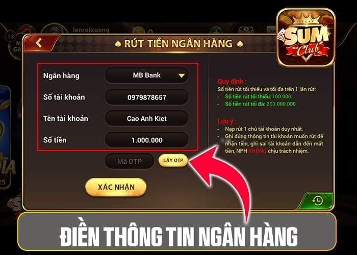 Điền thông tin ngân hàng nhận tiền Điền thông tin ngân hàng nhận tiền