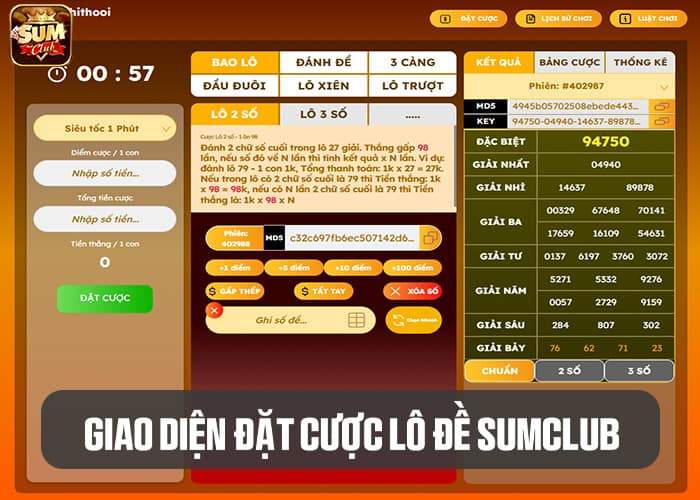 Giao diện cá cược Lô Đề Sumclub Giao diện cá cược Lô Đề Sumclub